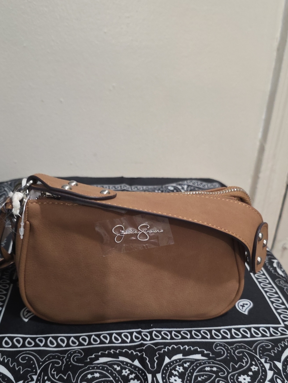 Jessica Simpson Caramel Crossbody Bag with Silver Hardware